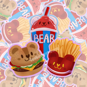 Fast Food Bearger Set of 3 Vinyl Stickers