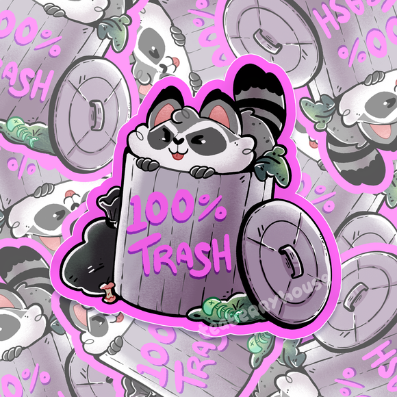 100% Trash Raccoon Vinyl Sticker