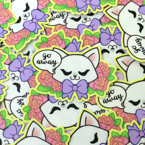 White Go Away Cat Sticker