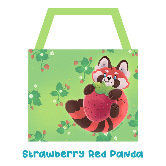 Strawberry Red Panda Zipper Tote Bag