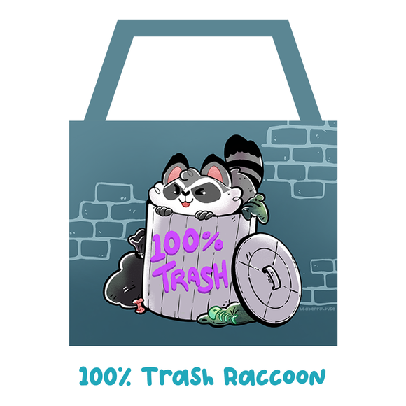 100% Trash Raccoon Zipper Tote Bag